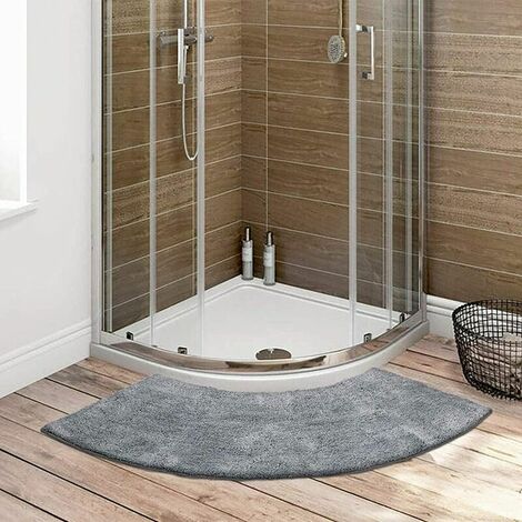 Tapis de douche d'angle, tapis de douche rond festonné, tapis de douche quart de rond en microfibre, gris, 45x100cm