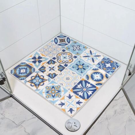 Tapis de douche en luffa antidérapant en PVC avec trous de drainage pour plus de confort et de sécurité - 60 x 40 cm (carré)