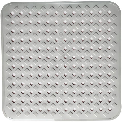 Tapis de douche et de bain antidérapant 53 x 53 cm, tapis de baignoire carré antidérapant avec ventouses, lavable en machine, gris