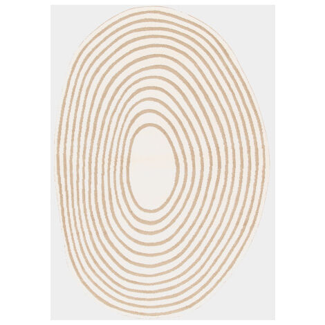 Tapis de forme ovale organique en relief - Circle - Cercle crème et beige - 160 x 229 cm