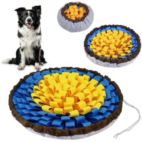 Tapis de Fouille Chien, Tapis de Reniflant Léchage Recherche de Nourriture Antidérapant Jouet Éducateur pour Chiens Slow Food l'apprentissage de l'intelligence et de l'olfaction, Bleu Jaune