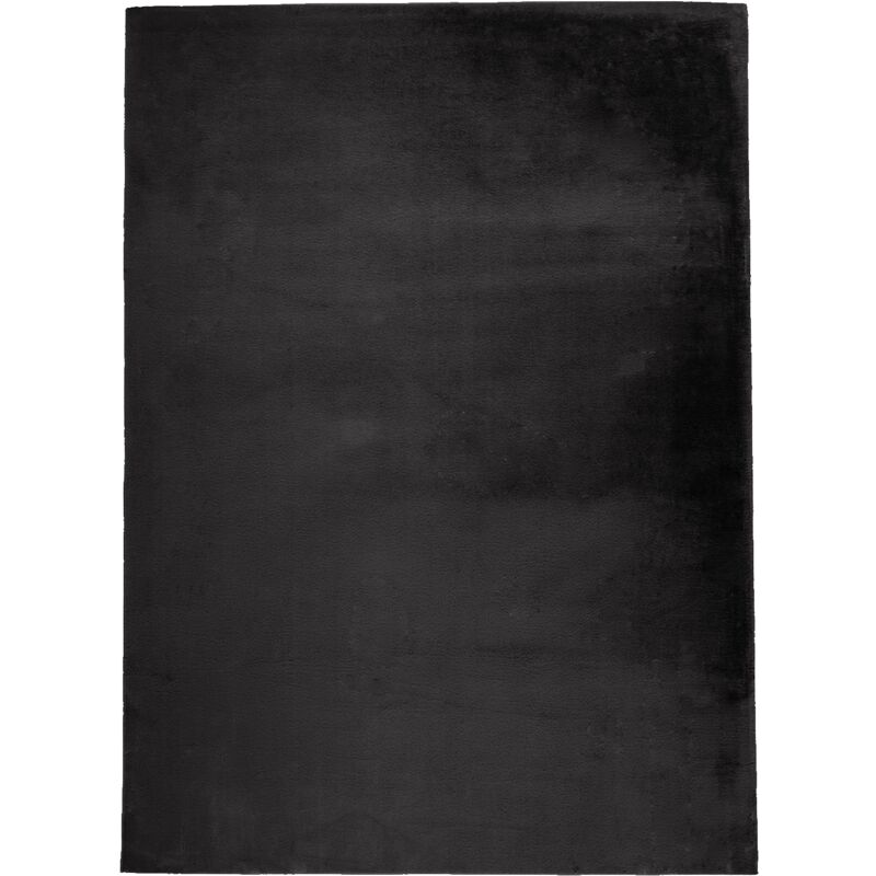 Tapis Salon Fourrure Poils Longs Velour Moelleux UNICOLORE (Noir Graphite - 80x150cm)