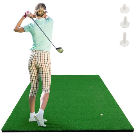 Tapis de Frappe de Golf 1,5 x 1m avec 2 Positions de Tee et 3 Tees en Caoutchouc Inclus pour Intérieur et Extérieur DESIGN IN