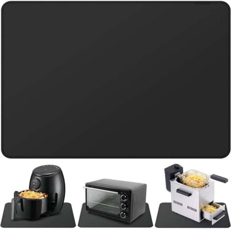Tapis de friteuse à air résistant à la chaleur, tapis en silicone ignifuge pour plan de travail de cuisine, protecteur de plan de travail, antidérapant et imperméable (40 x 60 cm, noir)