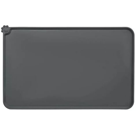 Tapis de gamelle imperméable et antidérapant pour chiens et chats, lavable en silicone, gris.