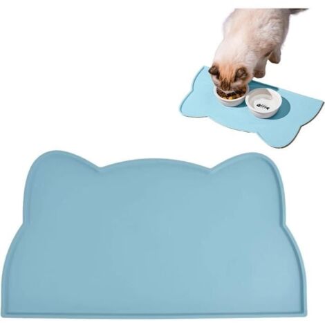 Tapis de gamelle pour chat, bleu, 48 x 27 cm, tapis pour gamelle, tapis de gamelle, tapis de nourriture pour chat, tapis en