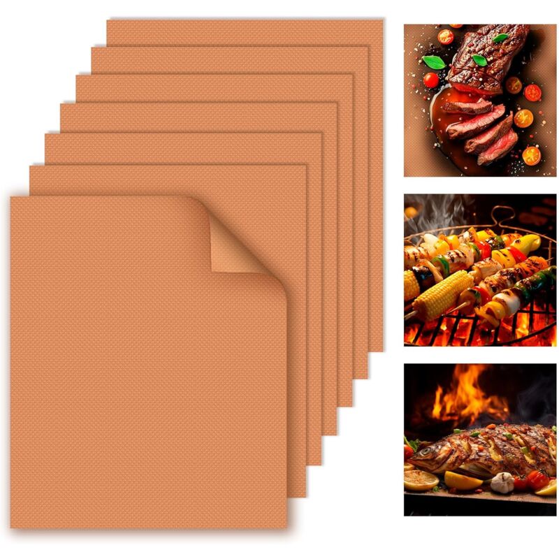 Tapis de gril pour gril d'extérieur, 7 tapis de gril , 100% antiadhésif sans PFOA 15.75 x 13 », résistant, réutilisable et facile à nettoyer
