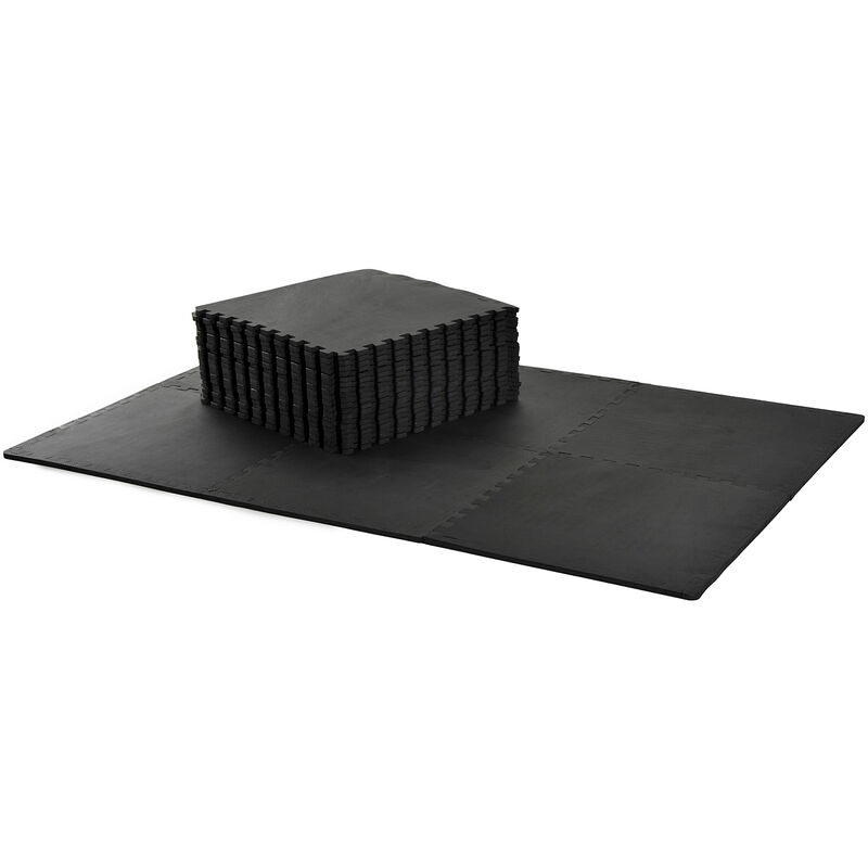 Tapis en mousse de protection sol tapis fitness 62 cm x 1 avec bordures puzzle 25 pieces 9,3 m² <strong>surface</strong> noir