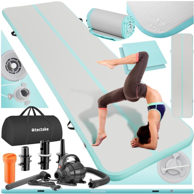 Tapis Airtrack gonflable AirFlexy avec pompe à air électrique - gris/bleu