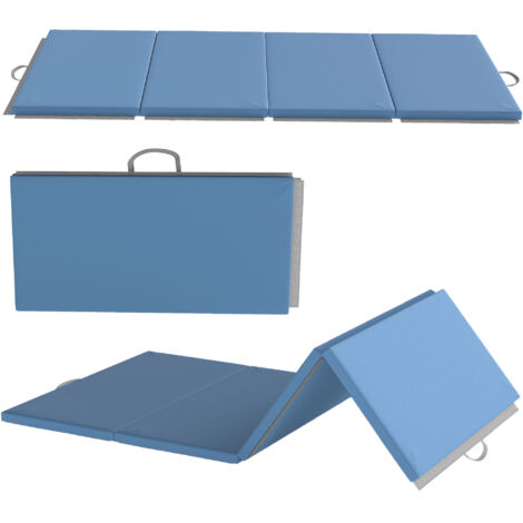 Tapis de gymnastique - HOMCOM - pliable en 4 - portable avec poignées - revêtement synthétique - 240 x 120 x 5 cm - bleu clair