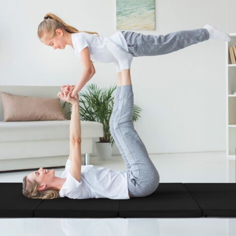 Tapis de Gymnastique Pliable Matelas de Fitness Portable Natte de Gym pour Fitness Yoga Sport et Exercice Noir