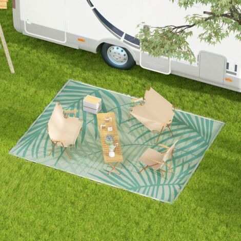Tapis de jardin extérieur réversible 365L x 274l cm imperméable motif feuillage avec sac de transport, vert crème