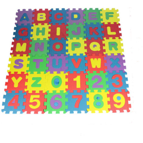 Tapis de jeu antidérapant pour enfants – 36 pièces 12 x 12 cm – Mousse multicolore – Apprentissage lettres et chiffres – Jormftte