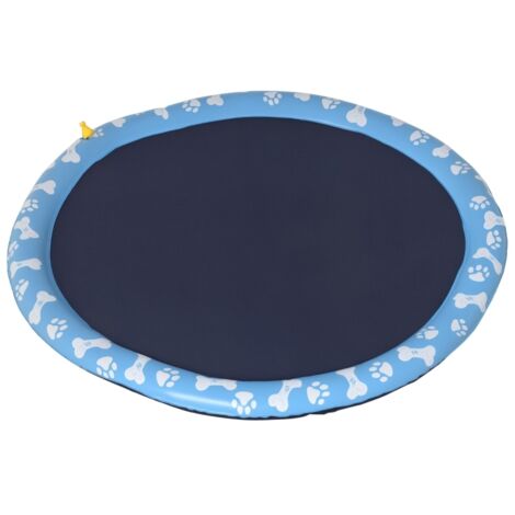 Tapis de jeu aquatique pour chiens avec arroseur intégré, 150 cm, antidérapant, en PVC bleu.