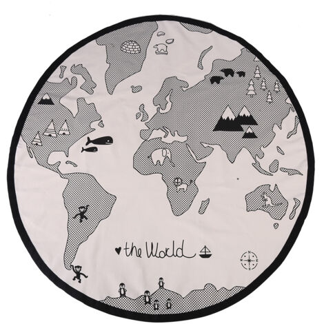 Tapis de jeu bébé 135cm forme ronde motif planisphère, tapis d'éveil antidérapant pour enfants