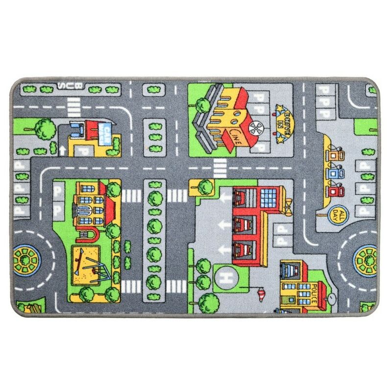 Play4fun - Tapis de jeu - Circuit de voiture en ville - 100 x 67 cm