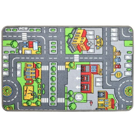 Tapis de jeu - Circuit de voiture en ville - 100 x 67 cm - Multicolore