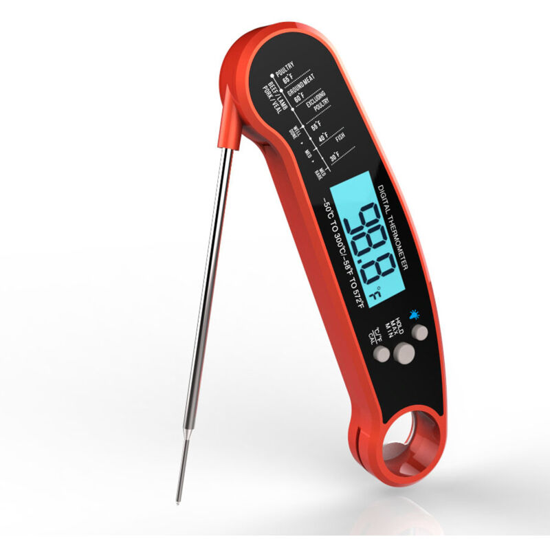 Thermomètre à viande à lecture instantanée, thermomètre numérique pour aliments avec rétroéclairage, ouvre-bouteille, sonde pliable, thermomètre