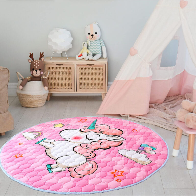 Tapis de Jeu Enfant Rond Antidérapant 120 cm Tapis Tente Rampant Bébé Tapis Pliable Tapis Eveil Enfants Epais