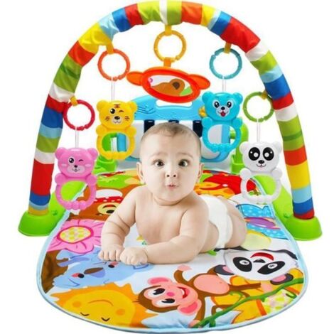 Tapis de jeu évolutif multifonction musical pour bébé avec arches de jouets et piano à pédales