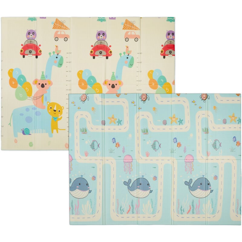 Tapis de jeu pliable pour enfants, sans polluants, 200 x 150 cm, mousse, girafes, baleines, multicolore - Relaxdays