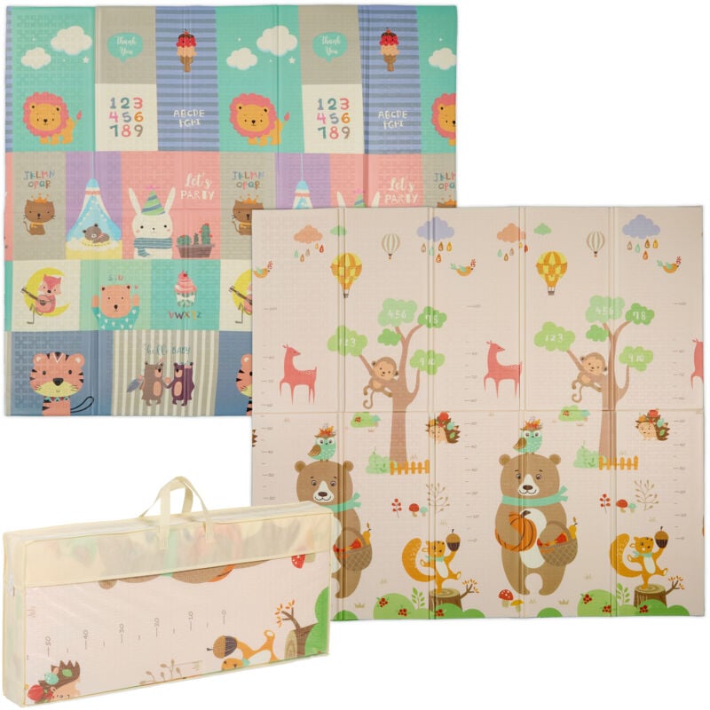 Tapis de jeu pliable, sans polluants, 200x180 cm, en mousse xpe, tapis rampant, enfant, bébé, multicolore - Relaxdays