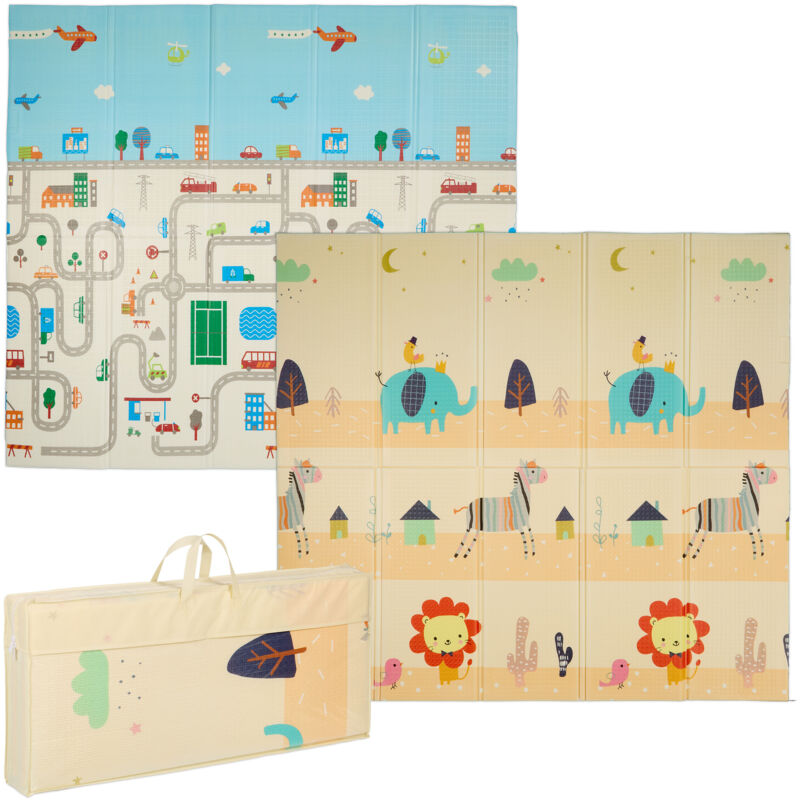 Tapis de jeu pliable, sans polluants, 200x180 cm, en mousse xpe, tapis rampant, enfant, bébé, multicolore - Relaxdays