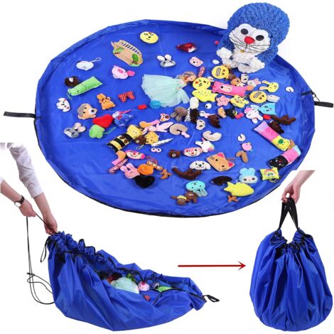 Tapis de jeu pliable pour sac de rangement pour jouets portable (150cm) (bleu)