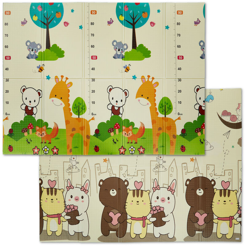 Tapis de jeu, pliable, sans substances nocives, lavable, 195 x 146 cm, mousse xpe, multicolore - Relaxdays