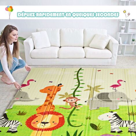 Tapis de Jeu pour Bébé Pliable 200 x 180 x 1,4CM avec l'Image Singe et Poney en Mousse XPE Non Toxique Maison Chic