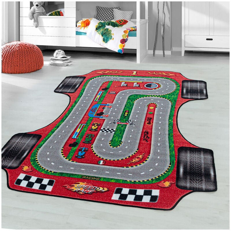 J&kids - Tapis de jeu pour garçon Car Rouge 140x200