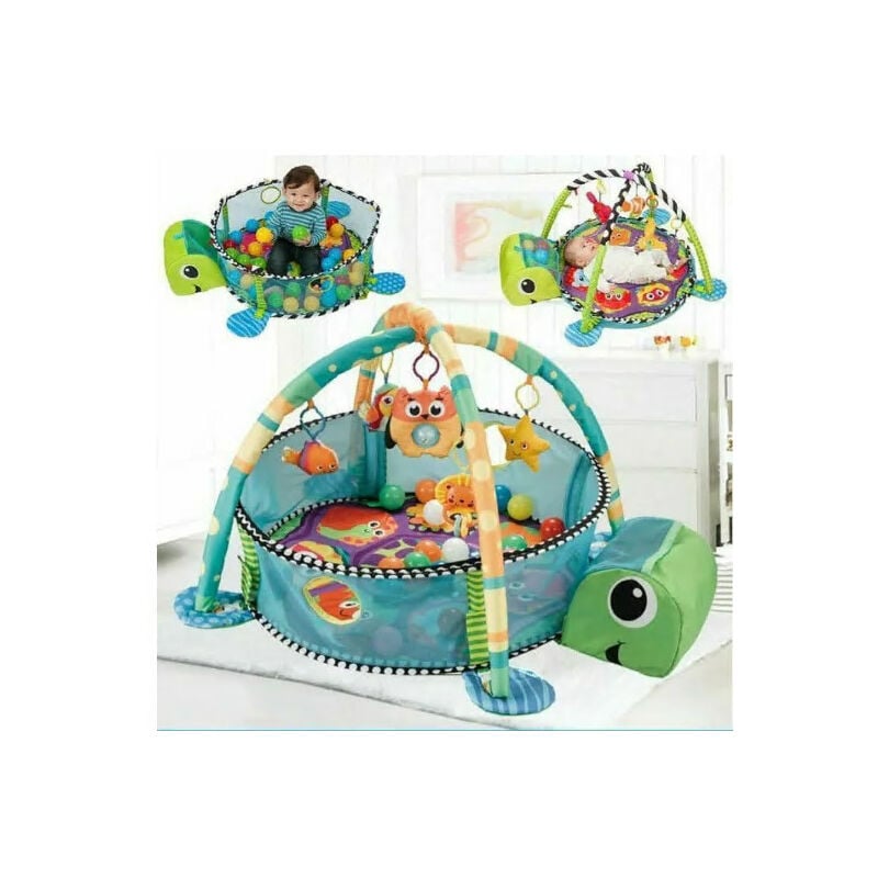 Tapis de Jeux pour Bébé, Tapis d'Éveil pour Enfants - Dimensions: 85x56cm - 5 Jouets Pédagogiques, 30xBalles - Modèle Tortue