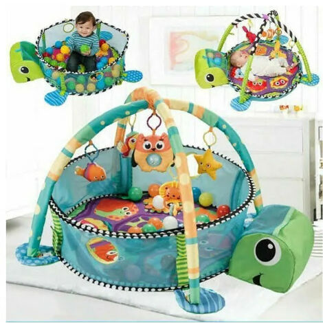 Tapis de Jeux pour Bébé, Tapis d'Éveil pour Enfants - Dimensions: 85x56cm - 5 Jouets Pédagogiques, 30xBalles - Modèle Tortue