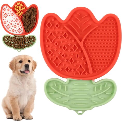 Tapis de Léchage Chien,Tapis de Lechage pour Chiot Chat,pour Soulager l'anxiété de l'animal,Lick mat Chien avec Ventouse pour Bain,Entraînement,Toilettage,Silicone de Qualité Alimentaire(rouge)