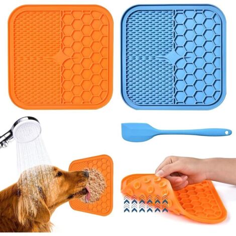 Tapis de Lèche Chien, 2 Pièces Tapis de Lechage pour Chat sans BPA avec 1 Spatule en Silicone, Ventouses Extra Fortes pour Le