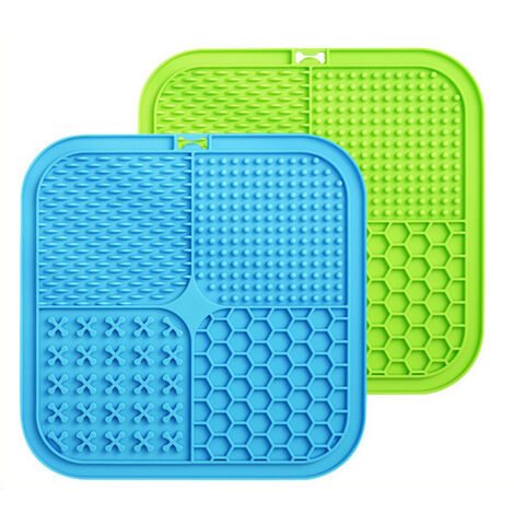 Tapis de Lèche Chien, 2Pcs 20x20cm Tapis Lécher, sans BPA Tapis de Lechage pour Chat avec Ventouse pour Bain, Entraînement, Toilettage (Bleu+Vert)