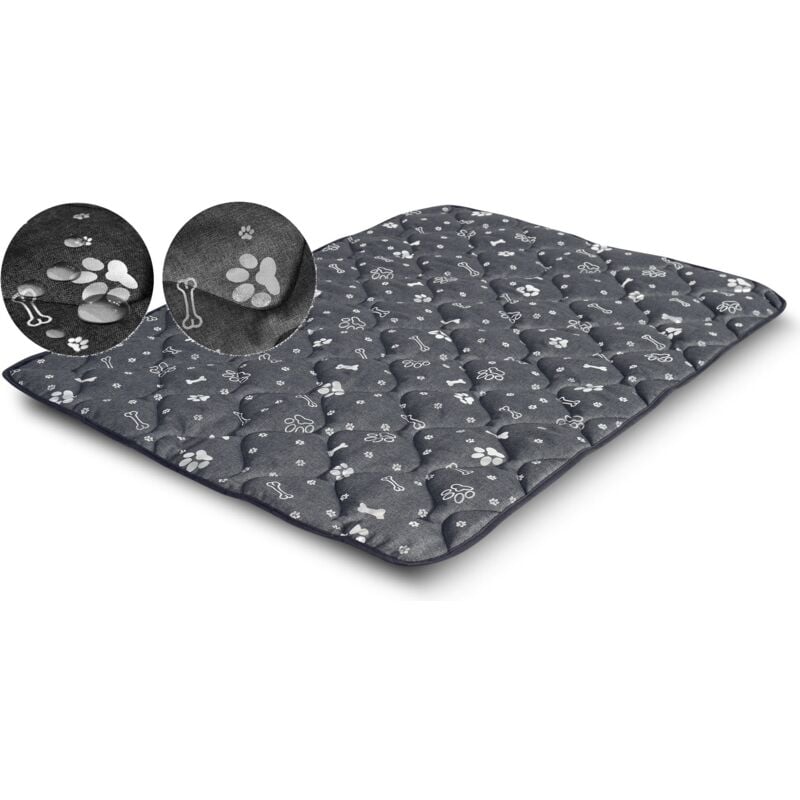Tapis de lit pour chien 120x80 cm imperméable os argentés