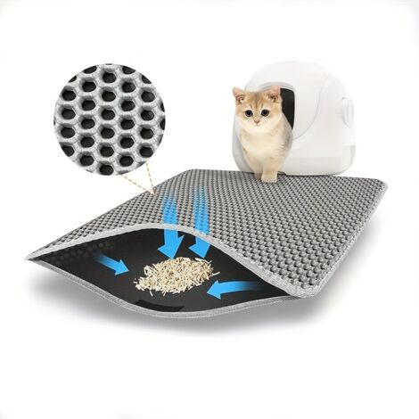 Tapis de Litière Antidérapant Gris 60 x 45 cm, Tapis Lavable pour Bac à Chat et Sol Propre