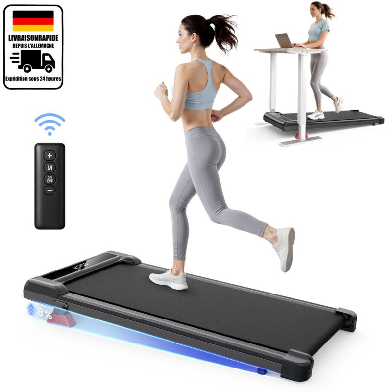 Tapis de marche 3 en 1 avec inclinaison jusqu'à 8 %, silencieux, moteur sans balais de 3 CV, vitesse de 1 à 10 km/h, avec télécommande - Noir