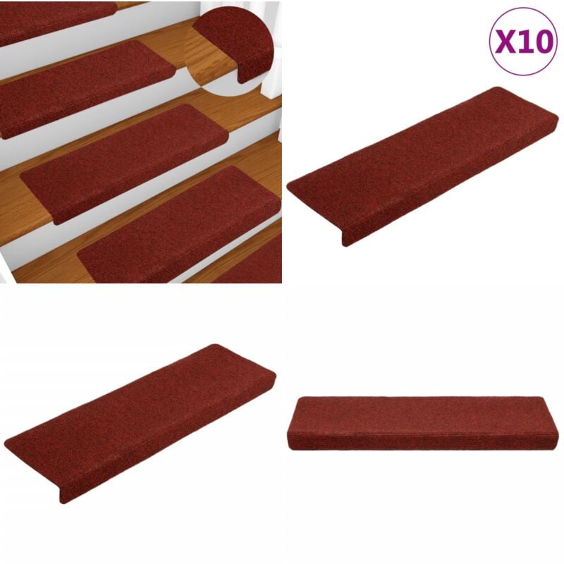Vidaxl - Tapis de marches d'escalier 10pcs Bordeaux 65x21x4cm Aiguilleté - Tapis D'escalier - Tapis Marche - Décoration Escalier - Protection Glisse