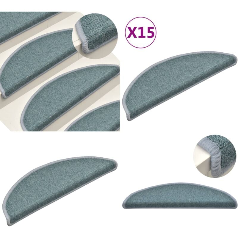Vidaxl - Tapis de marches d'escalier 15 pcs Bleu 56x17x3 cm - Tapis D'escalier - Protection Escalier - Tapis Marche - Antidérapant - Lavable - Home &