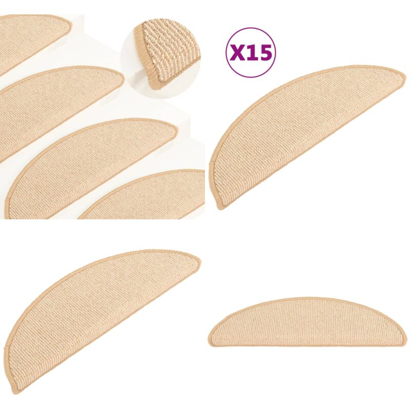 Vidaxl - Tapis de marches d'escalier 15 pcs Crème 56x17x3 cm - Tapis D'escalier - Protection Escalier - Tapis Marche - Antidérapant - Lavable - Home