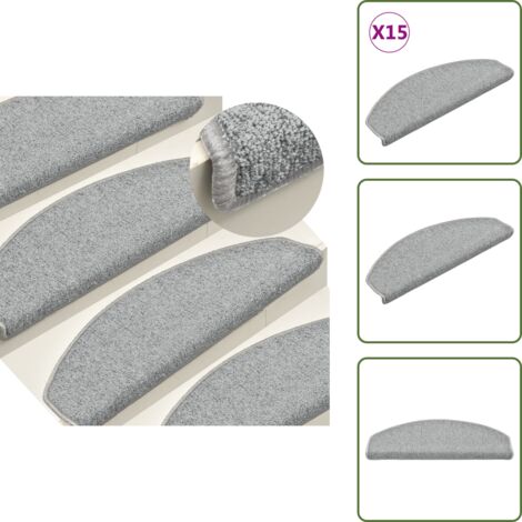Tapis de marches d'escalier 15 pcs Gris clair 65x24x4 cm - Tapis D'escalier - Protection Escalier - Tapis Marche Escalier - Antidérapant - Lavable