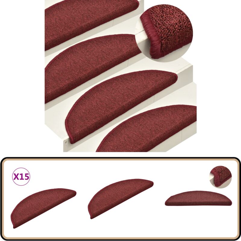 Tapis de marches d'escalier 15 pcs Rouge 56x17x3 cm - Tapis D'escalier - Protection Escalier - Tapis Marche Escalier - Antidérapant - Lavable