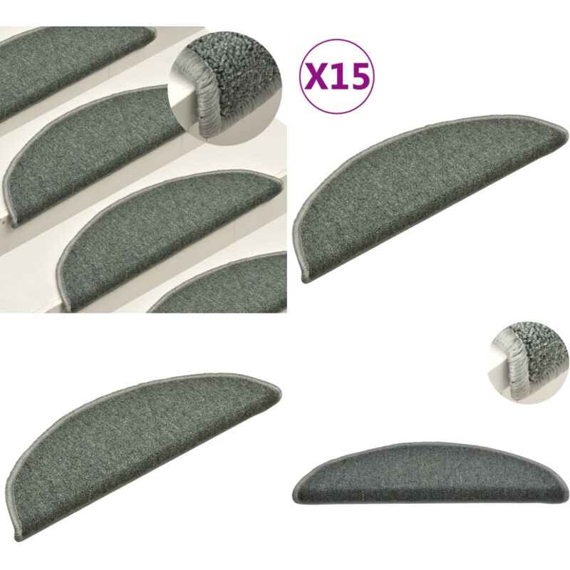 Vidaxl - Tapis de marches d'escalier 15 pcs Vert foncé 56x17x3 cm - Tapets D'escaliers - Tapis Antidérapant Escalier - Protection D'escalier - Tapis