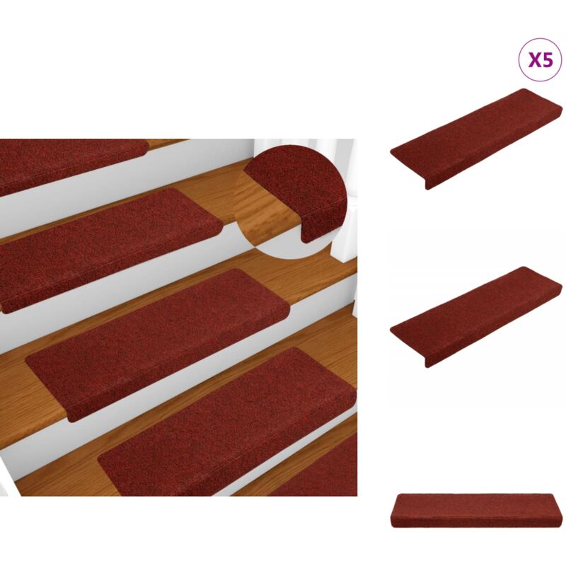 Vidaxl - Tapis de marches d'escalier 5 pcs Bordeaux 65x21x4cm Aiguilleté - Tapis D'escalier - Tapis Marche - Décoration Escalier - Protection Glisse