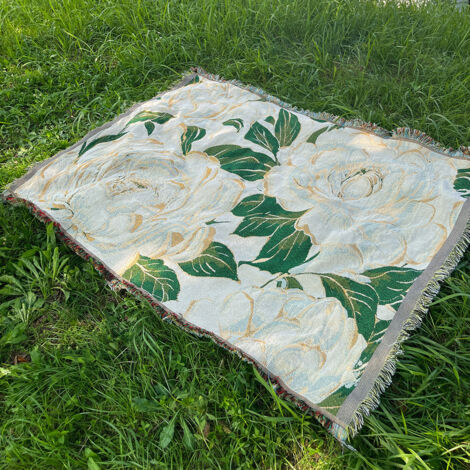 Tapis de pique-nique/couverture de camping 180 x 130 cm - Camélia blanc en fleurs