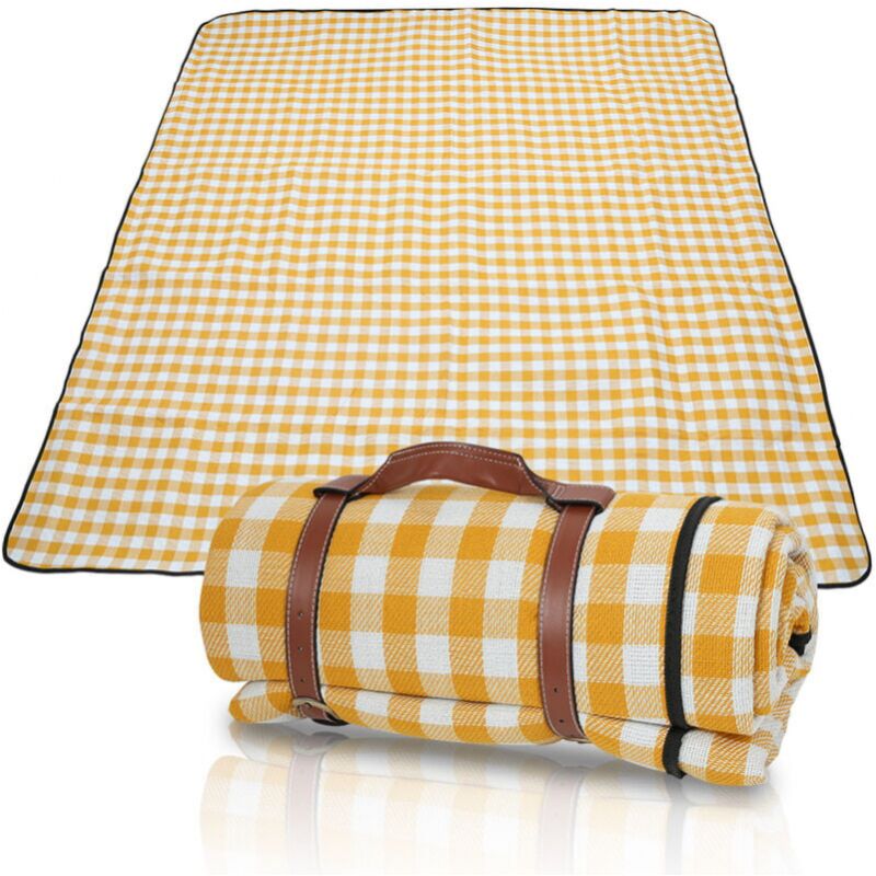 Tapis de Pique Nique Couverture De Camping Nappe Pique Nique Imperméable Poignée Isolation 200x200cm Tapi Jaune Couverture de Plage