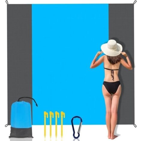 Tapis de Plage 200 x 210 cm Tapis Plage Anti Sable Tapis de plage imperméable à séchage rapide portable BleuGris