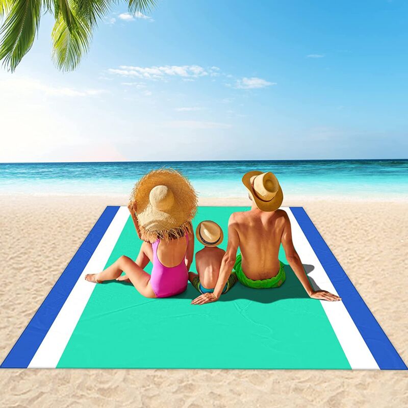 Fitags - Tapis de Plage 200x210cm Serviette de Plage Anti Sable Matelas de Sol Impermeable avec 4 Piquets, Tapis Couverture Pique Niques Pliable